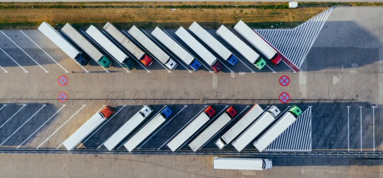 aerial photography of trucks parked